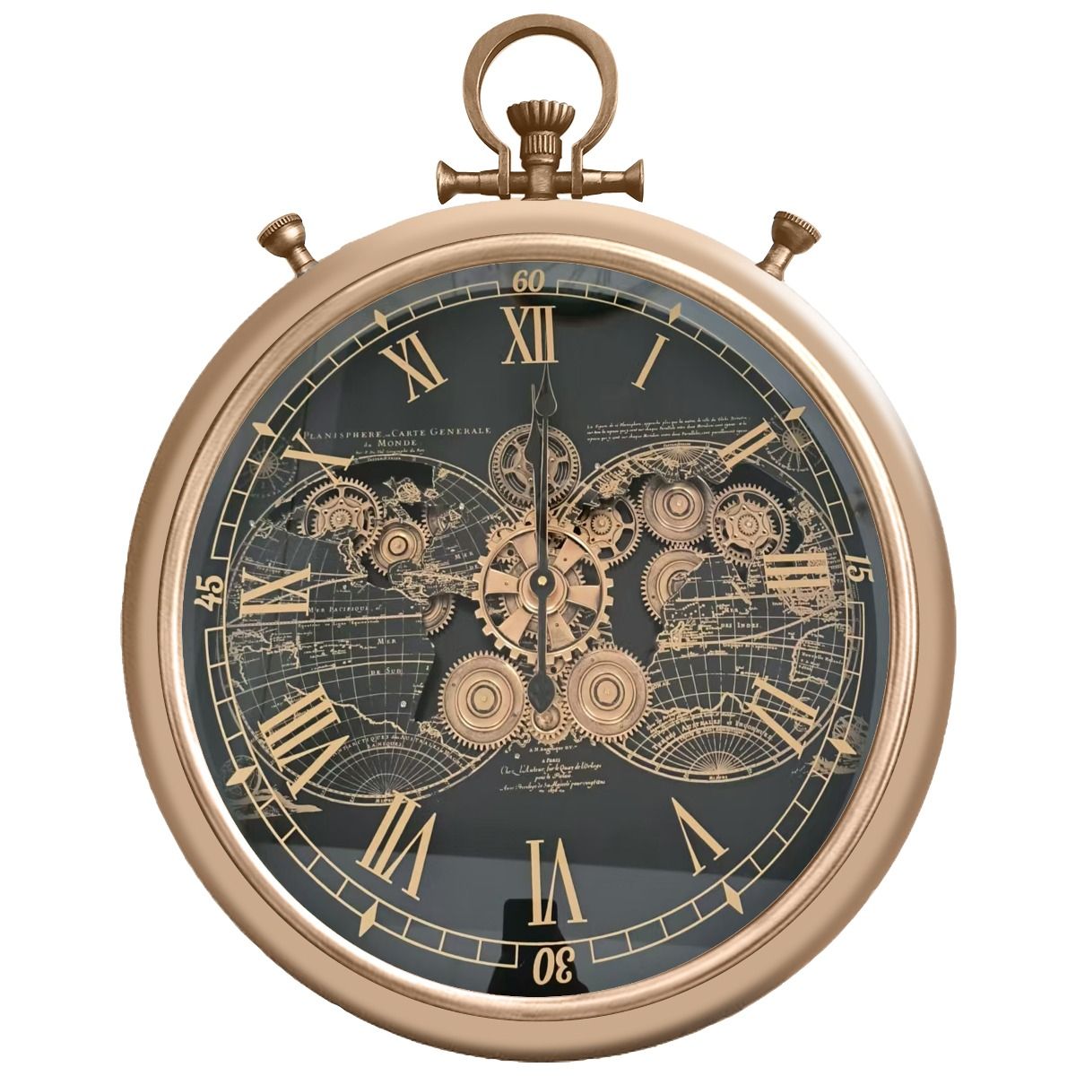 D53cm Round Vasco Map FOB stopwatch Industrial moving cogs wall clock ...
