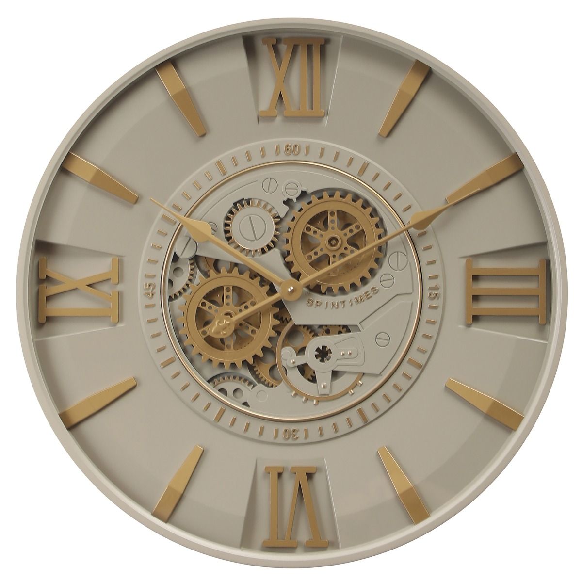 Round D60cm Isabella Exposed Gear Movement Wall Clock - Taupe Grey w/G ...